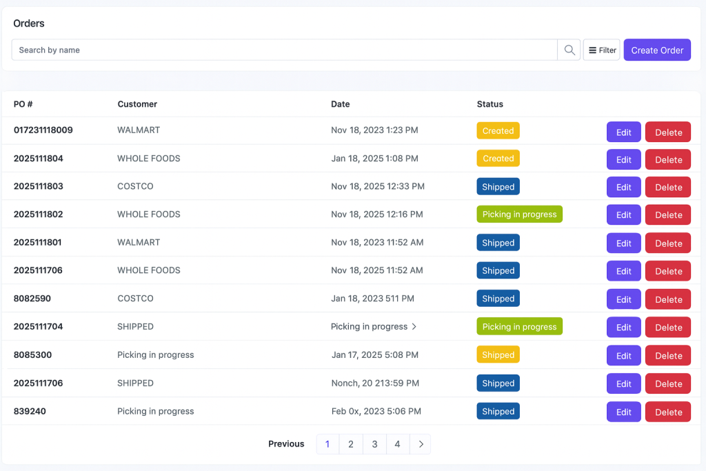 QA Trace orders and inventory dashboard