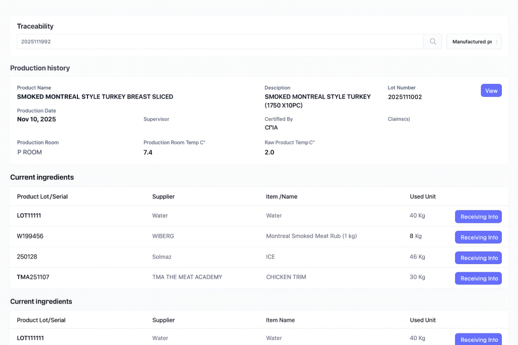 QA Trace traceability and production history